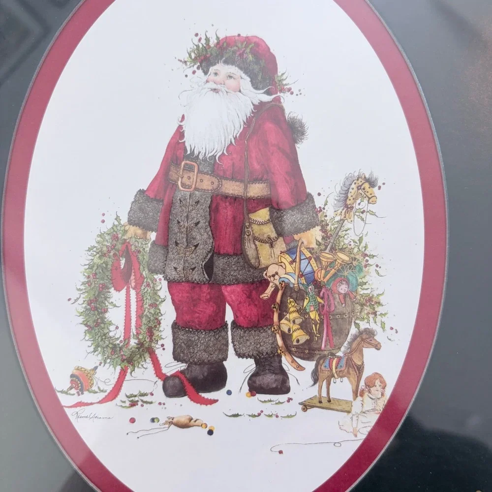 Home Interiors & Gifts Vintage Santa Christmas Framed Art Dallas Woodcraft